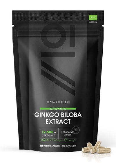 Organic Ginkgo Biloba extract 50:1 powder - 12,500mg (250mg) - 120 Capsules