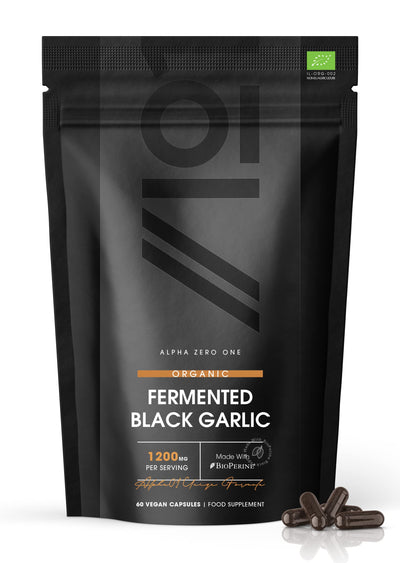 Organic Fermented Black Garlic Powder Capsules - 1200mg - 60 Capsules