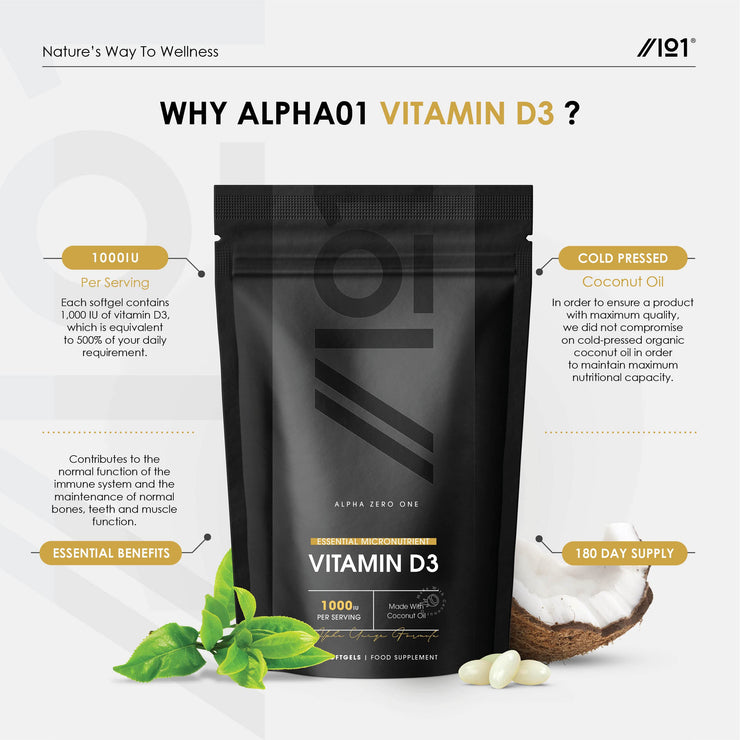 Vitamin D3 (1000iu/25mcg) with Coconut Oil - 180 Mini Softgels