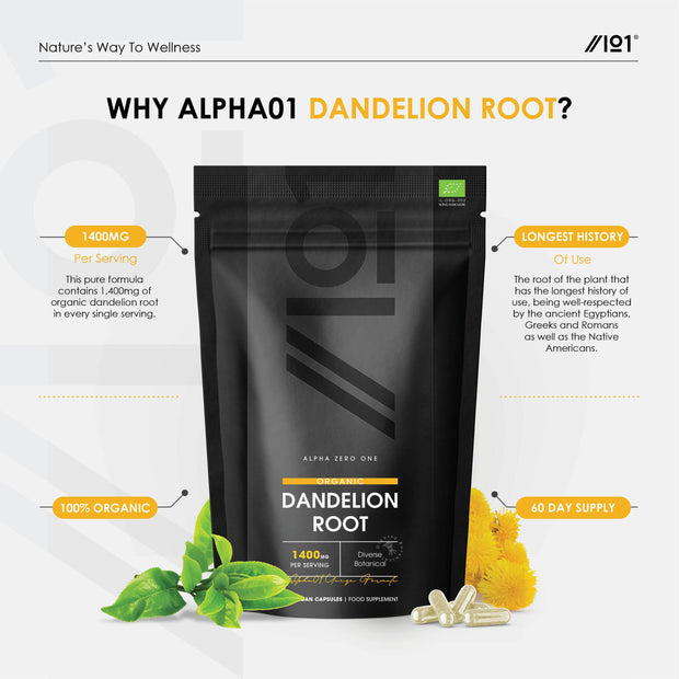 Organic Dandelion Root Powder - 1400mg - 120 Capsules