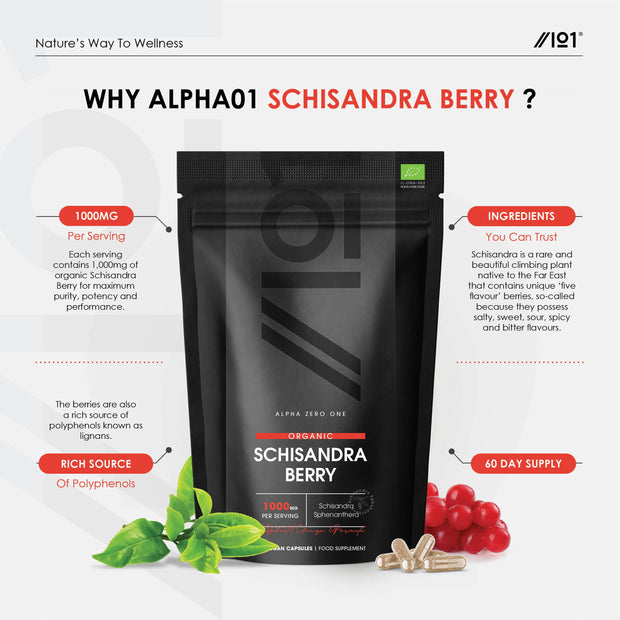 Organic Schisandra berry powder - 1000mg - 120 Capsules