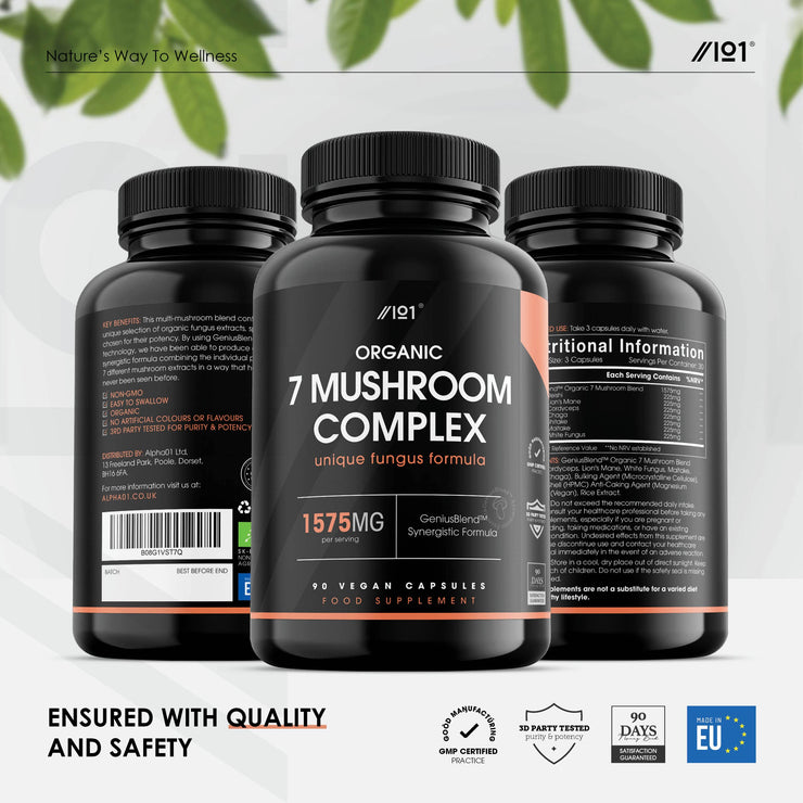Organic Seven Mushroom Complex Capsules - 1575mg - 90 Capsules