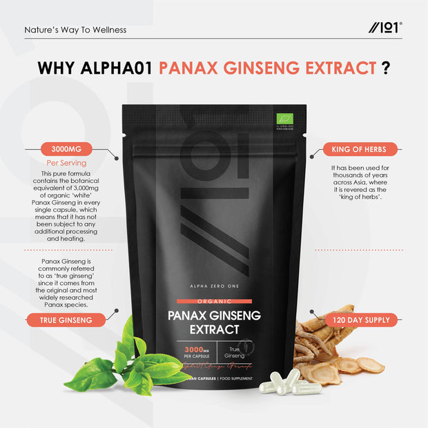 Organic Panax Ginseng 10:1 Extract - 3000mg - 120 Capsules