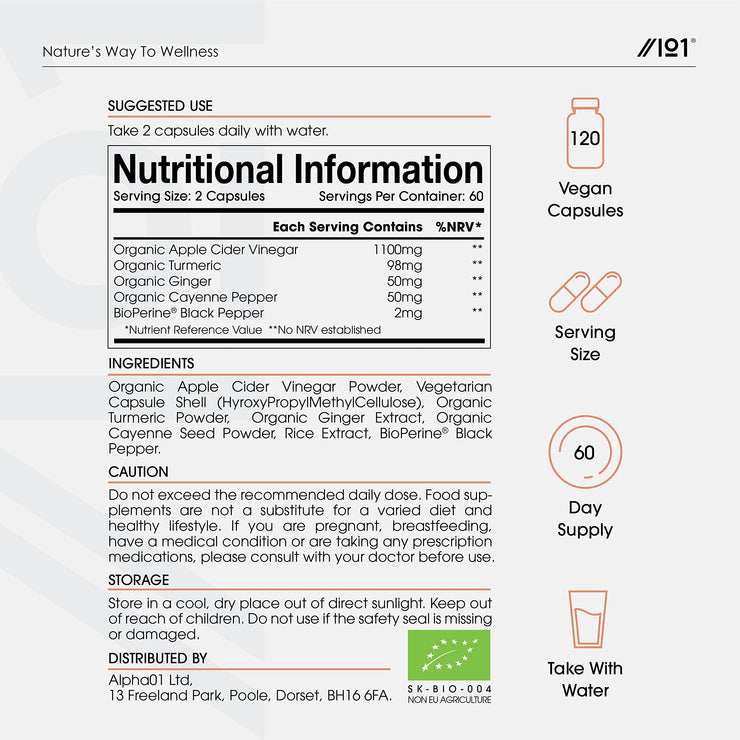 Organic Apple Cider Vinegar 1300mg - 120 Count (2 Pack)